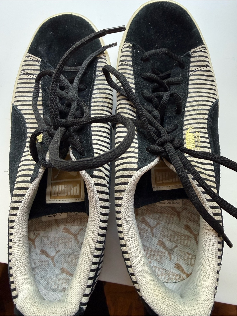 Puma Black and Cream Striped Low-Top Sneakers
